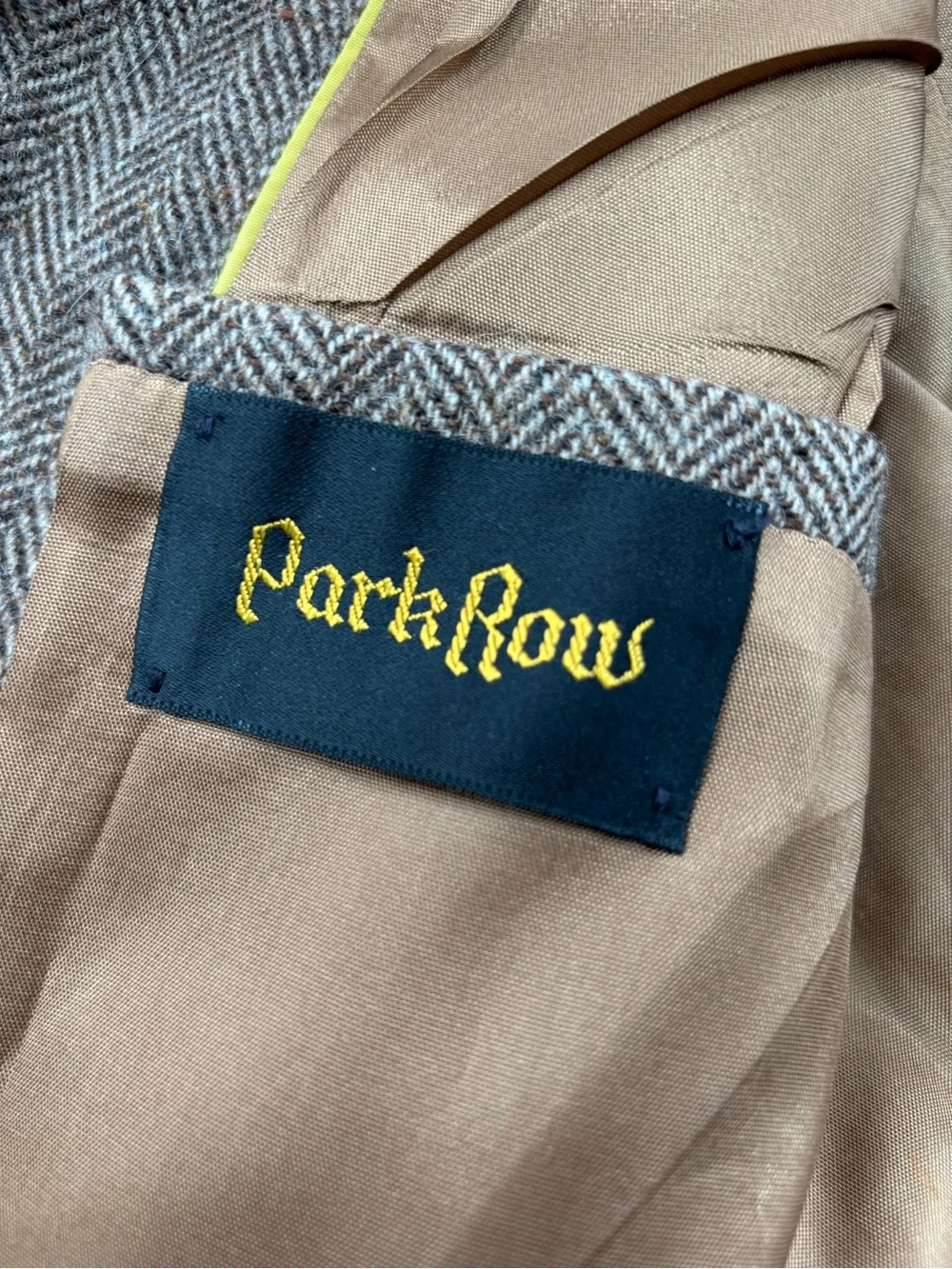 Park Row Brown Herringbone Tweed Wool Blazer 2-Button Notch Inner Pockets